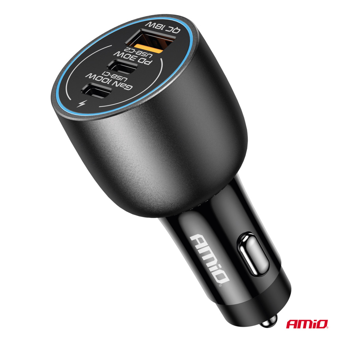 Billaddare 2x USB-C + USB-A 12/24V 100W AMIO-04371