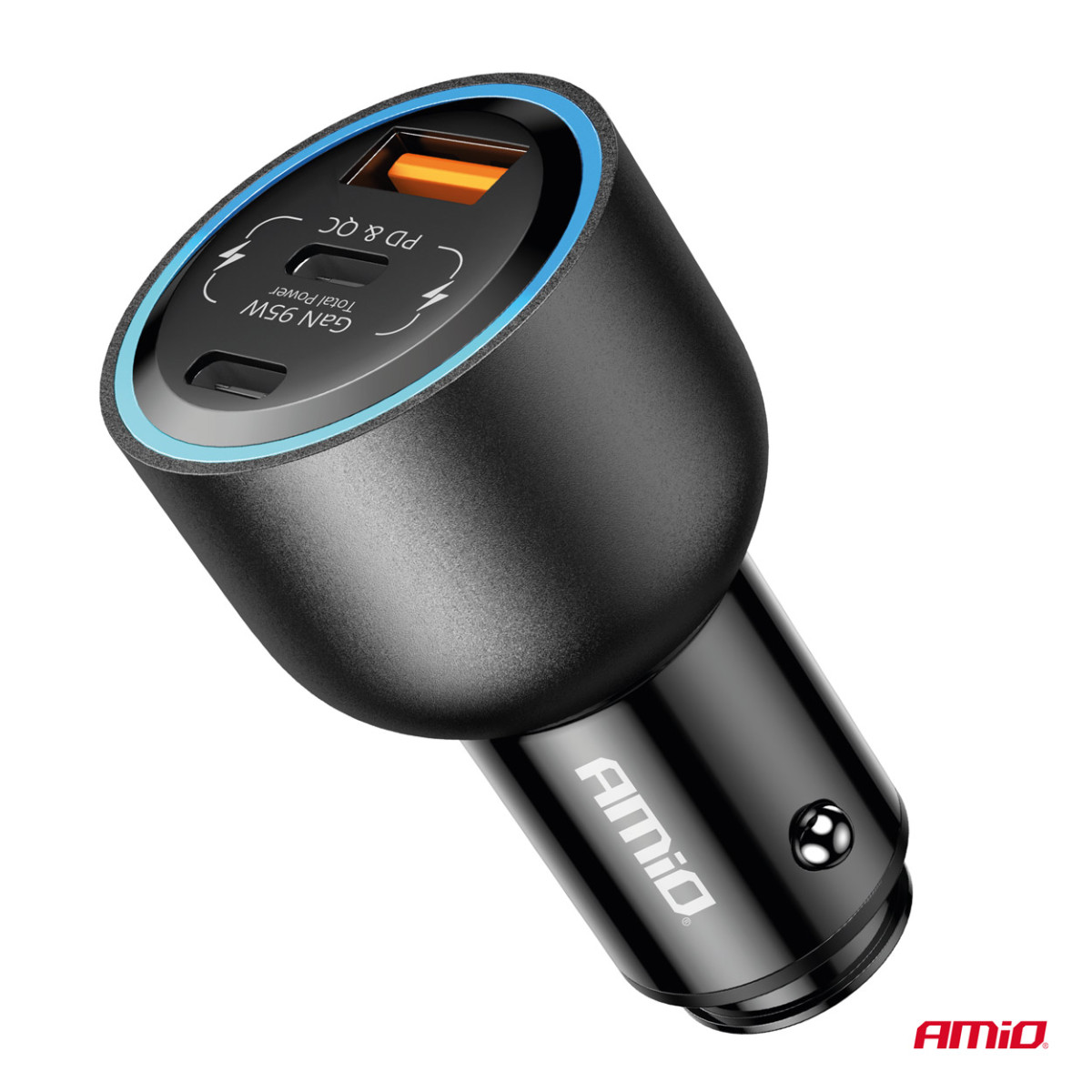 Billaddare 2x USB-C + USB-A 12/24V 95W AMIO-04372