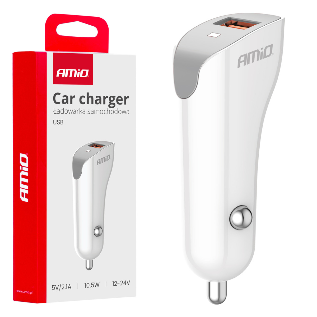 Billaddare USB-A 2.1A 12/24V AMiO-03873