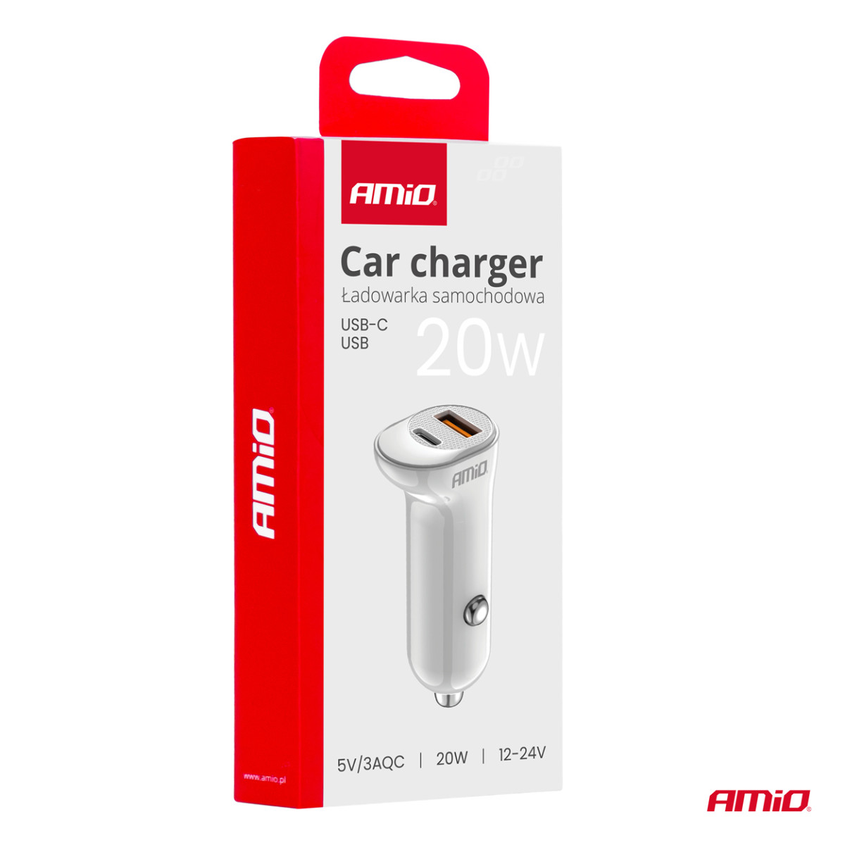 Billaddare USB-A+ USB-C 20W 12/24V AMiO-03875