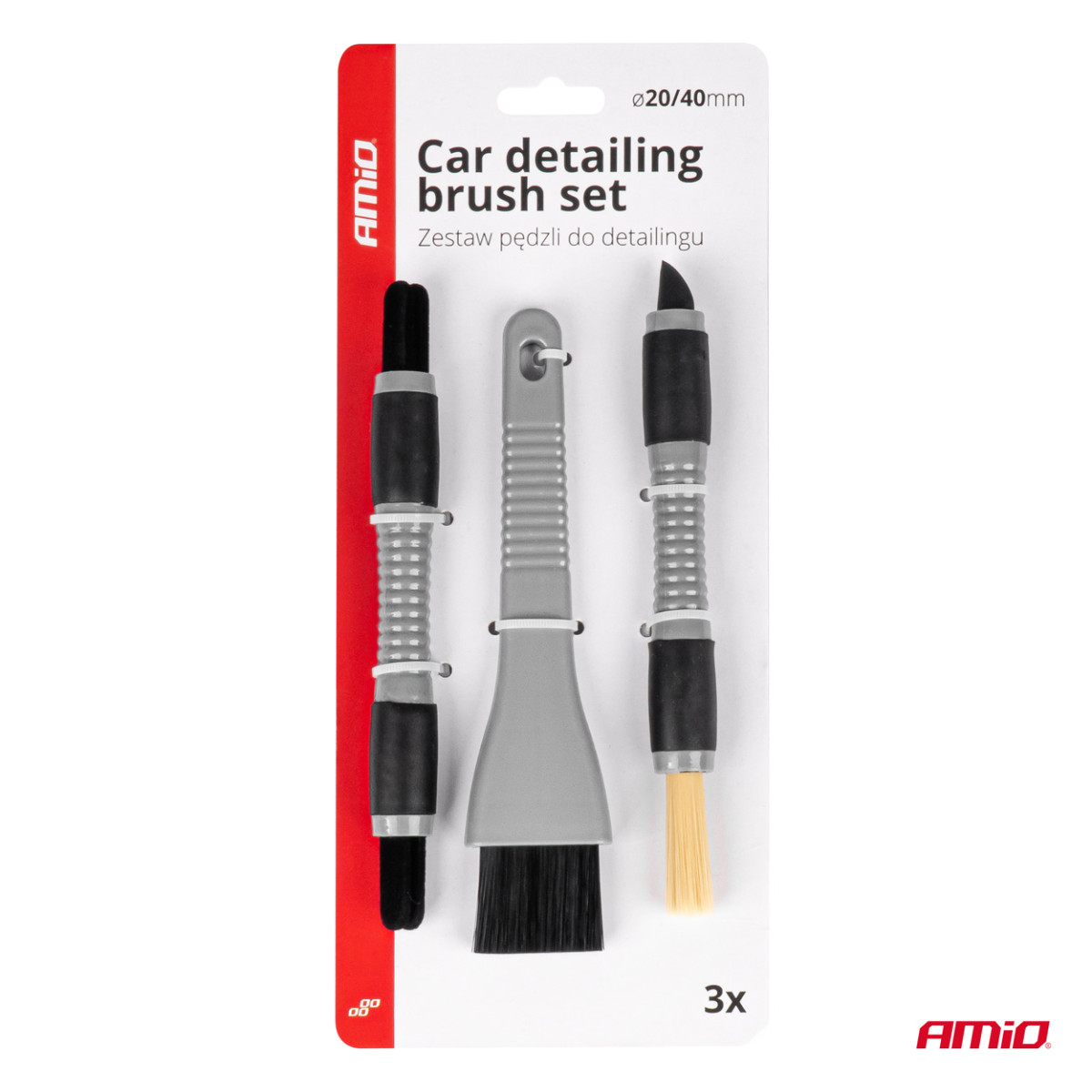 Rengöringsborsteset för bilens interiör, 3 delar. AMIO-04033