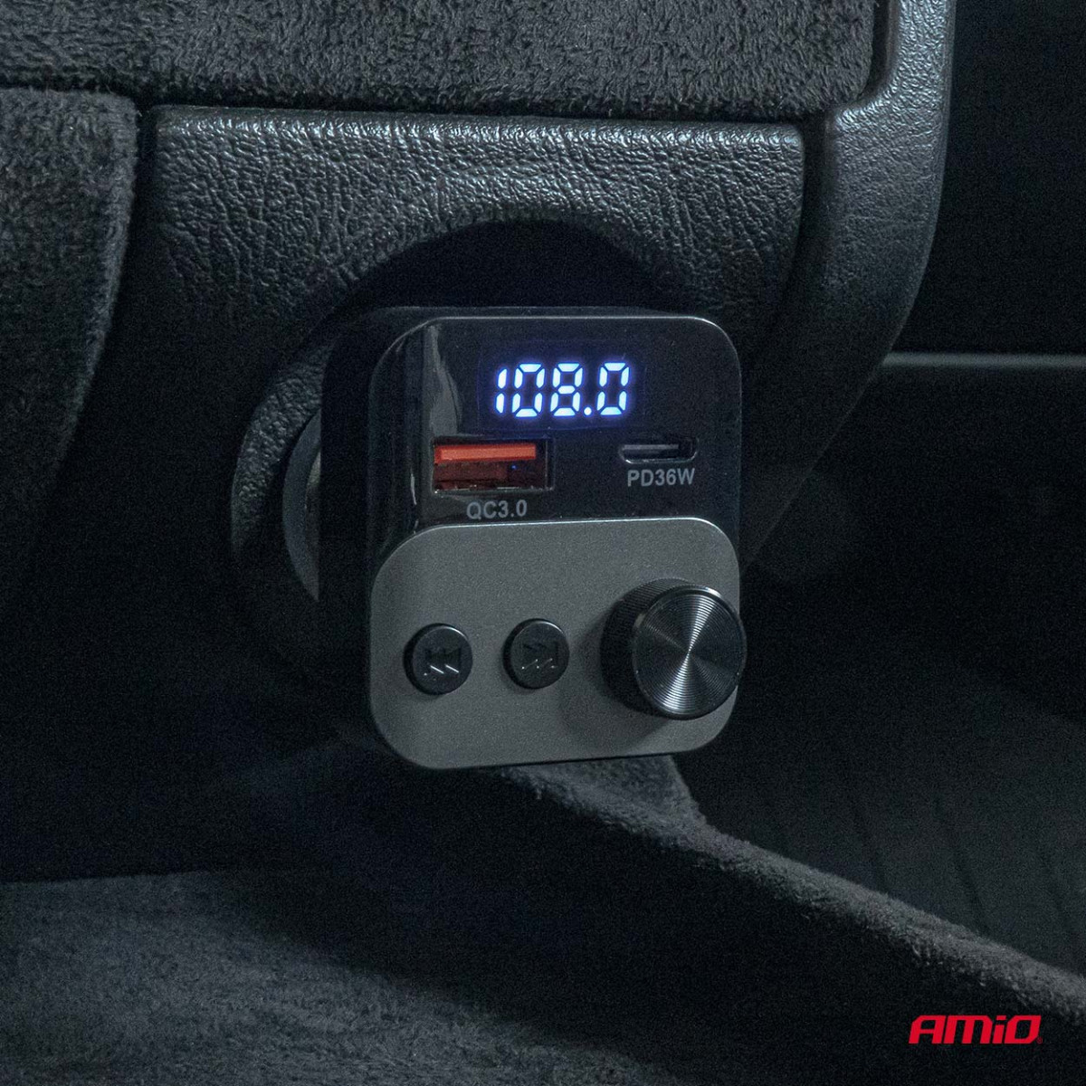 Bil FM-sändare, 1×USB-A 1×USB-C 12V 24V AMIO-04647