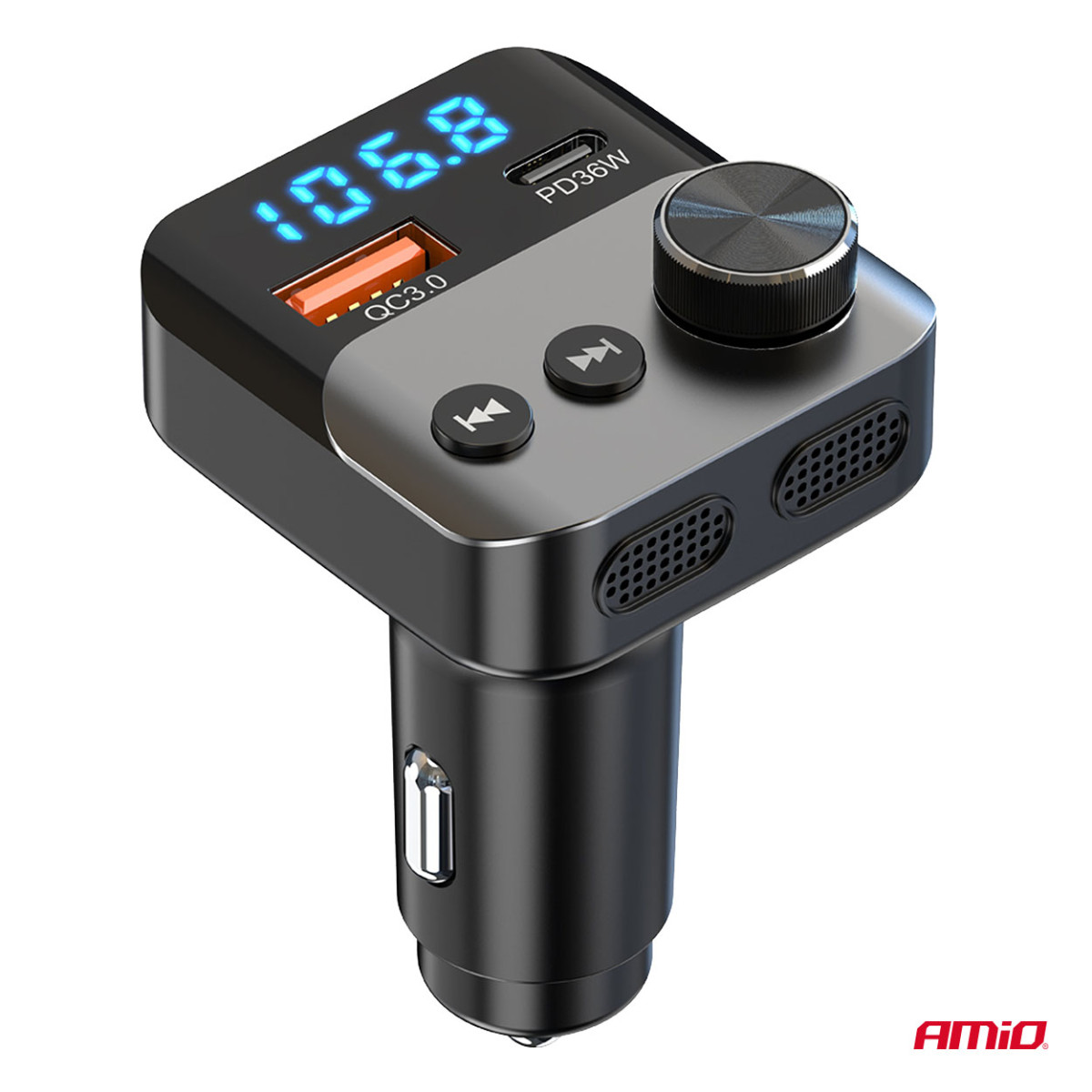 Bil FM-sändare, 1×USB-A 1×USB-C 12V 24V AMIO-04647