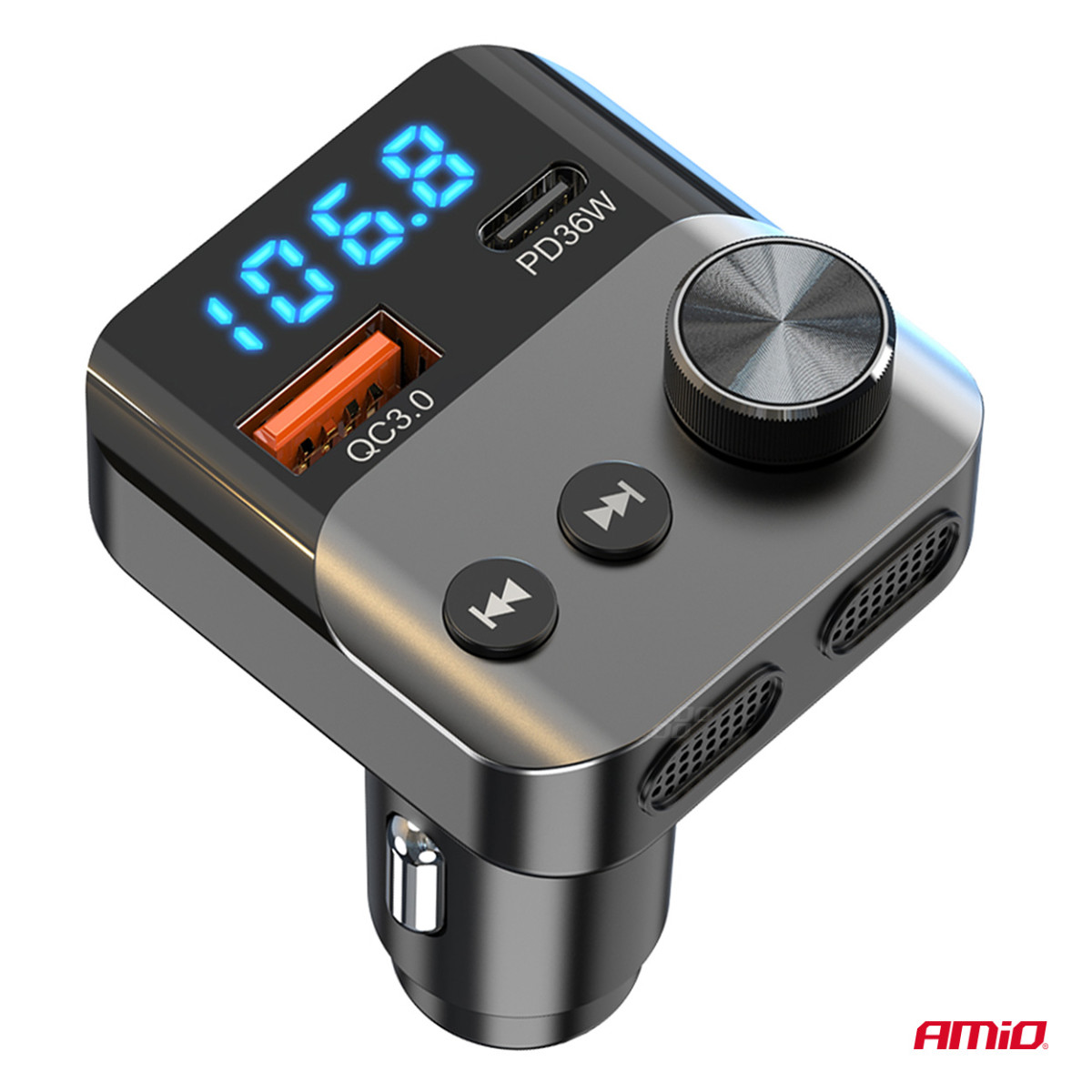 Bil FM-sändare, 1×USB-A 1×USB-C 12V 24V AMIO-04647
