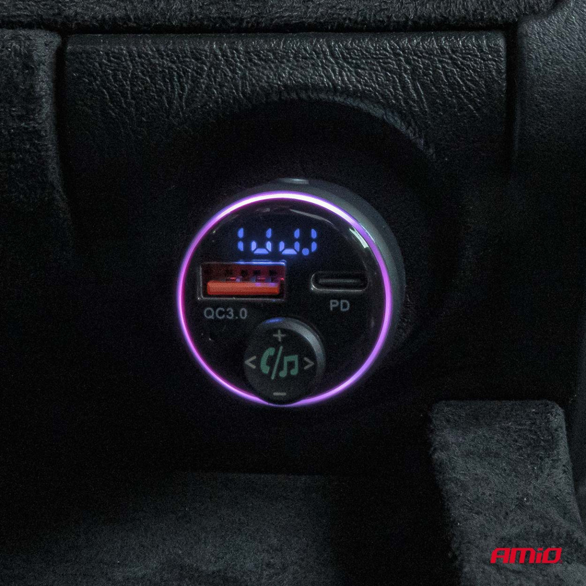 Bil FM-sändare, 1×USB-A 1×USB-C 12V 24V AMIO-04655