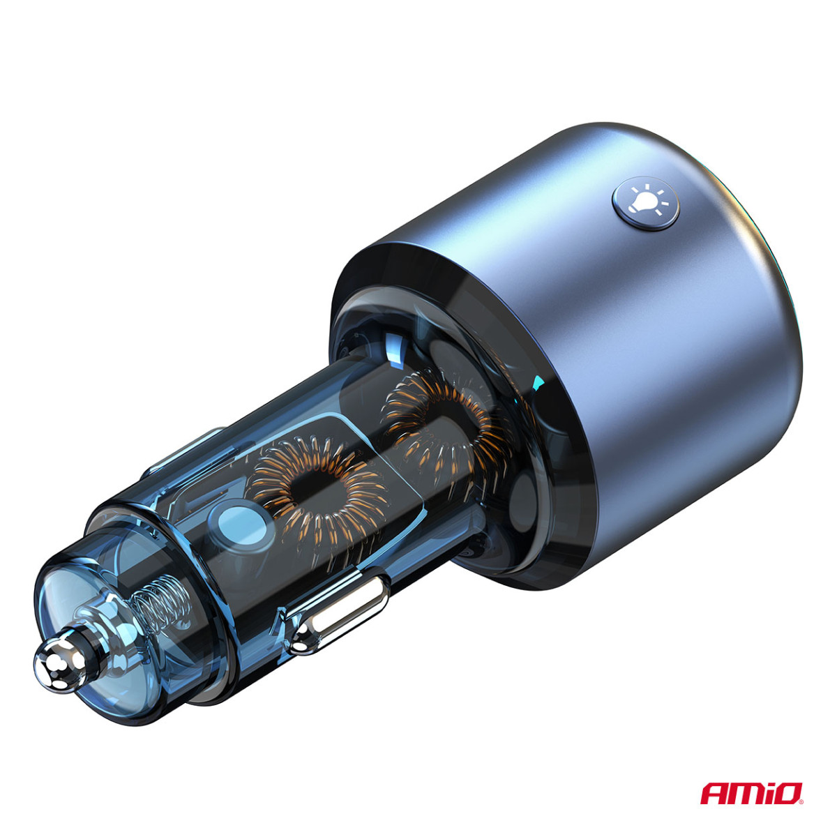 Bil FM-sändare, 1×USB-A 1×USB-C 12V 24V AMIO-04655