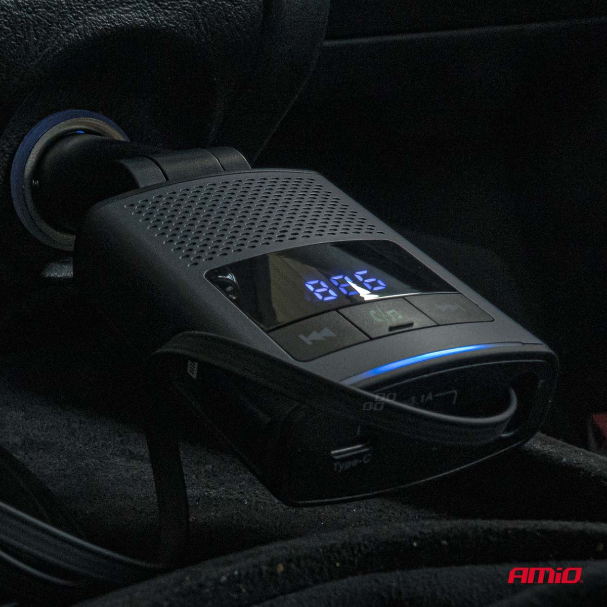 Bil FM-sändare, 1×USB-A 1×USB-C 12V 24V AMIO-04656
