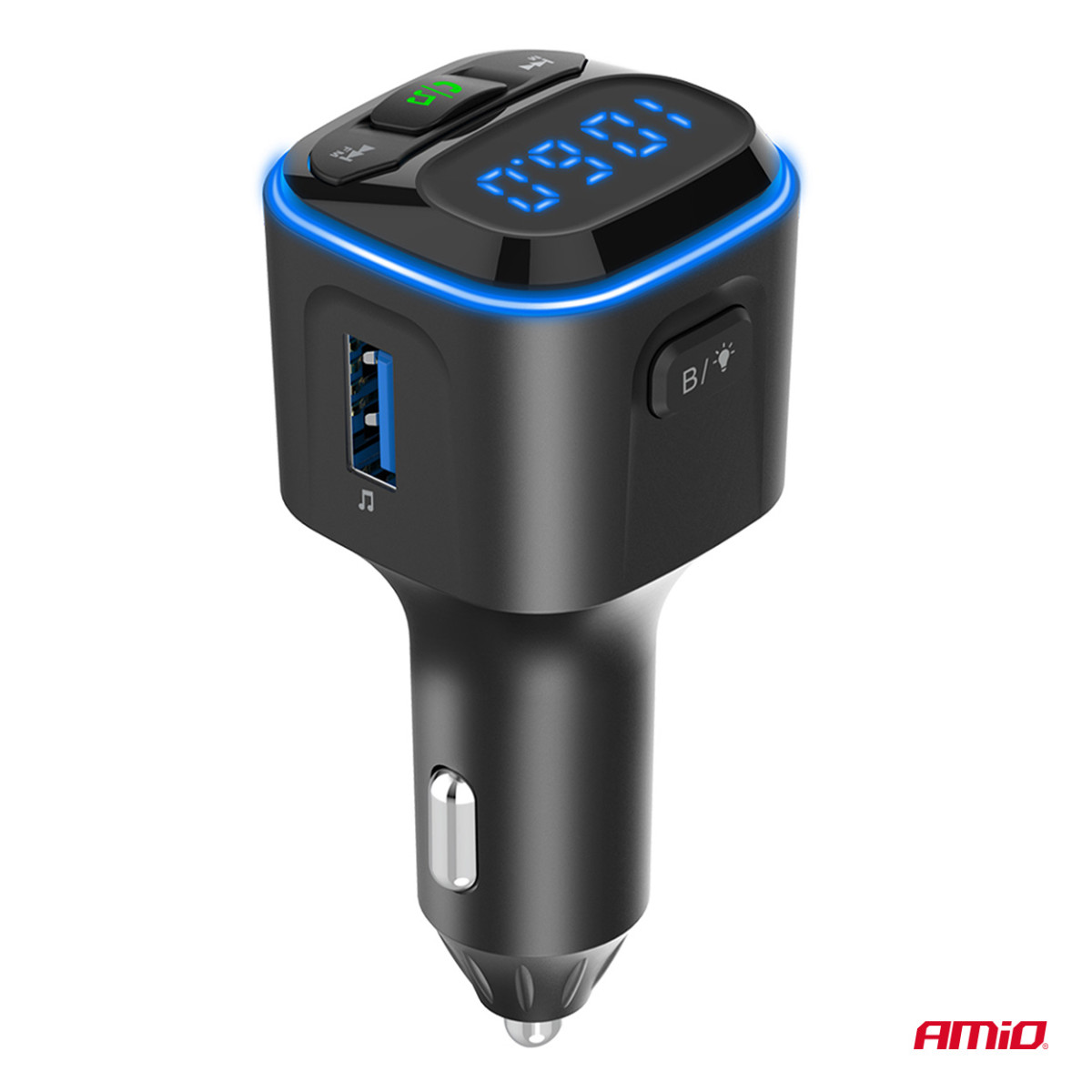 Bil FM-sändare, 1×USB-A 2×USB-C 12V 24V AMIO-04651
