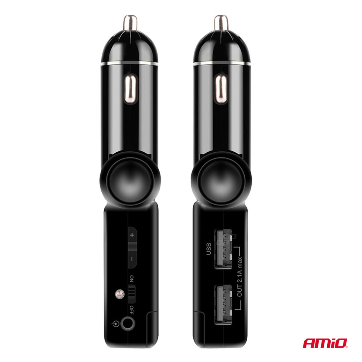 Bil FM-sändare, 2×USB-A 12V 24V AMIO-04650