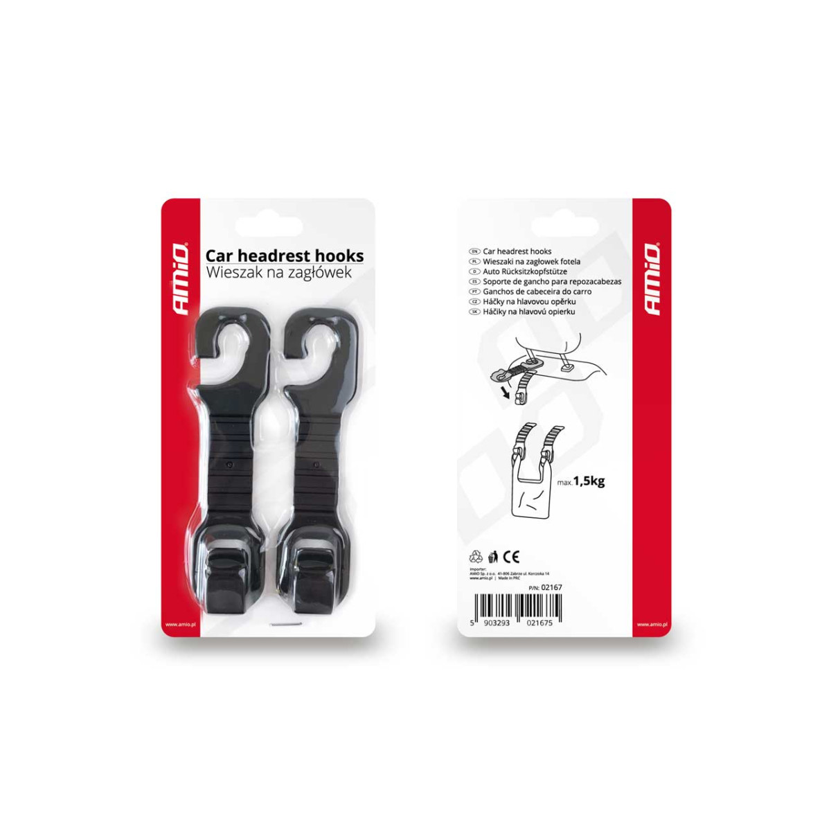 Krokar för nackstöd i bilen AMIO-02167