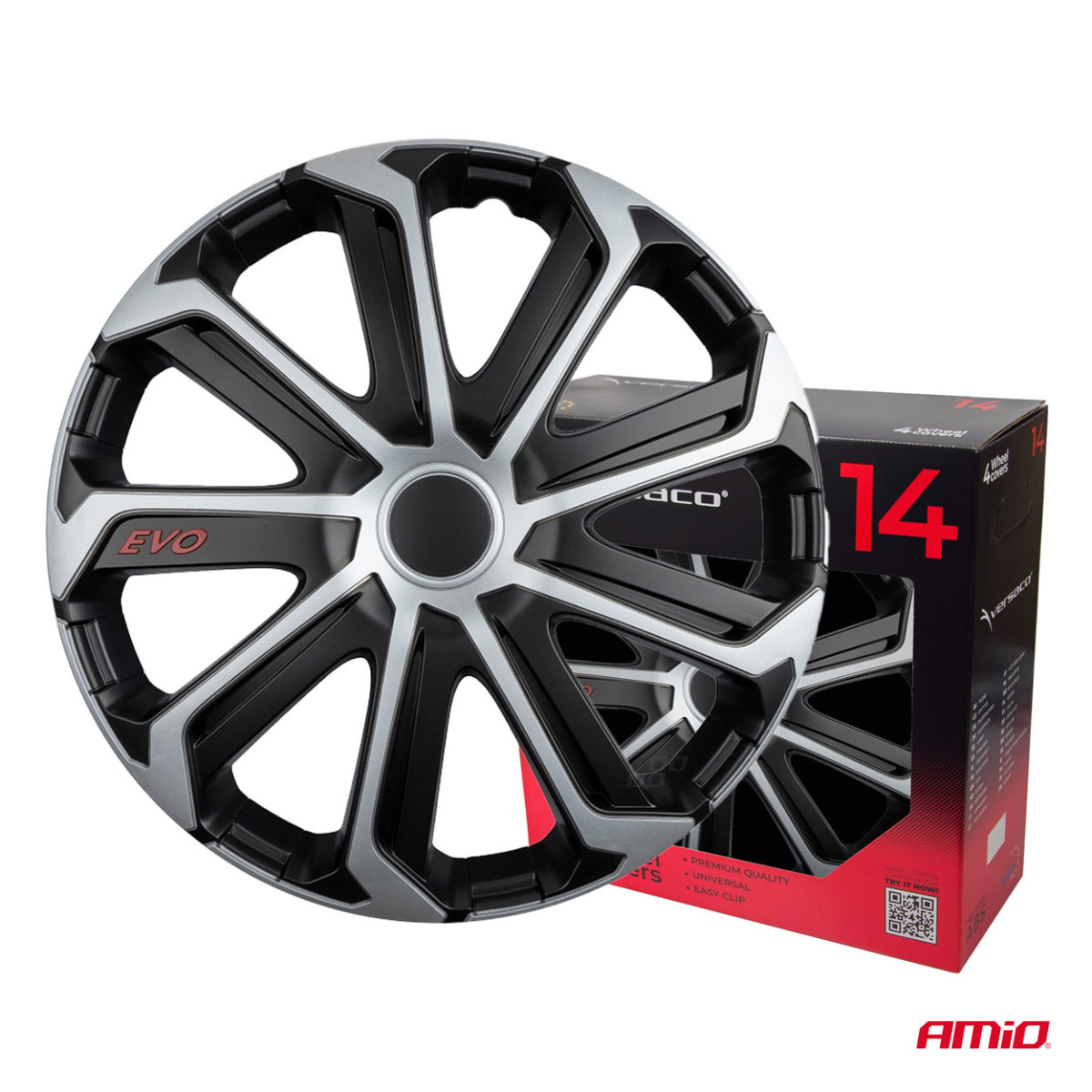 Hjulkapslar 4 st. EVO, svarta & silver 14"