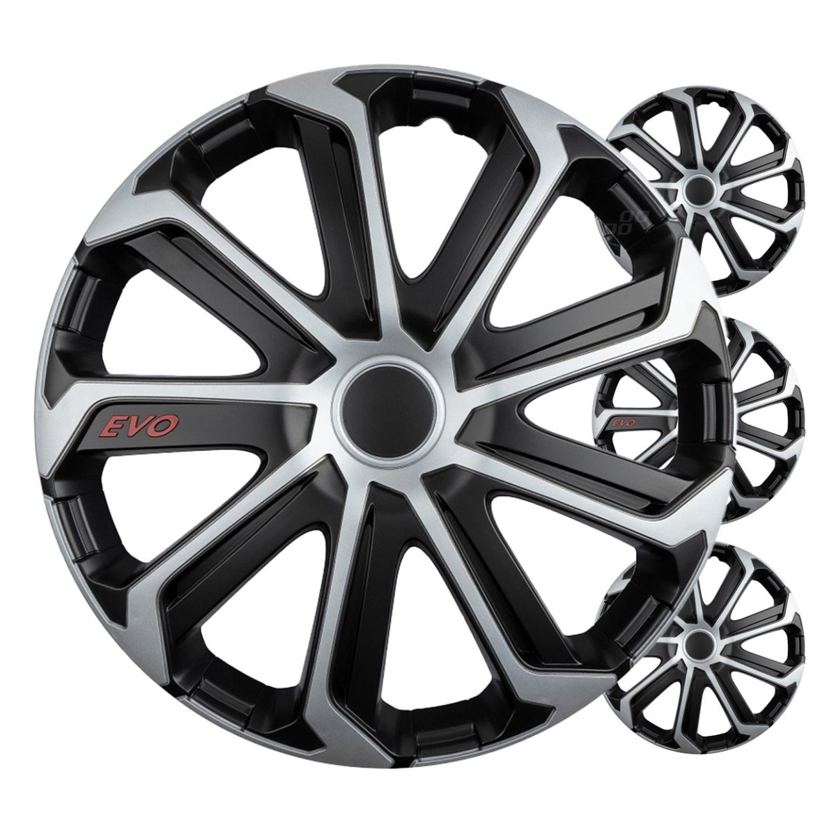 Hjulkapslar 4 st. EVO, svarta och silverfärgade 15"