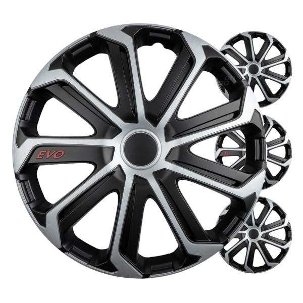 Hjulkapslar 4 st. EVO, svarta och silverfärgade 16"