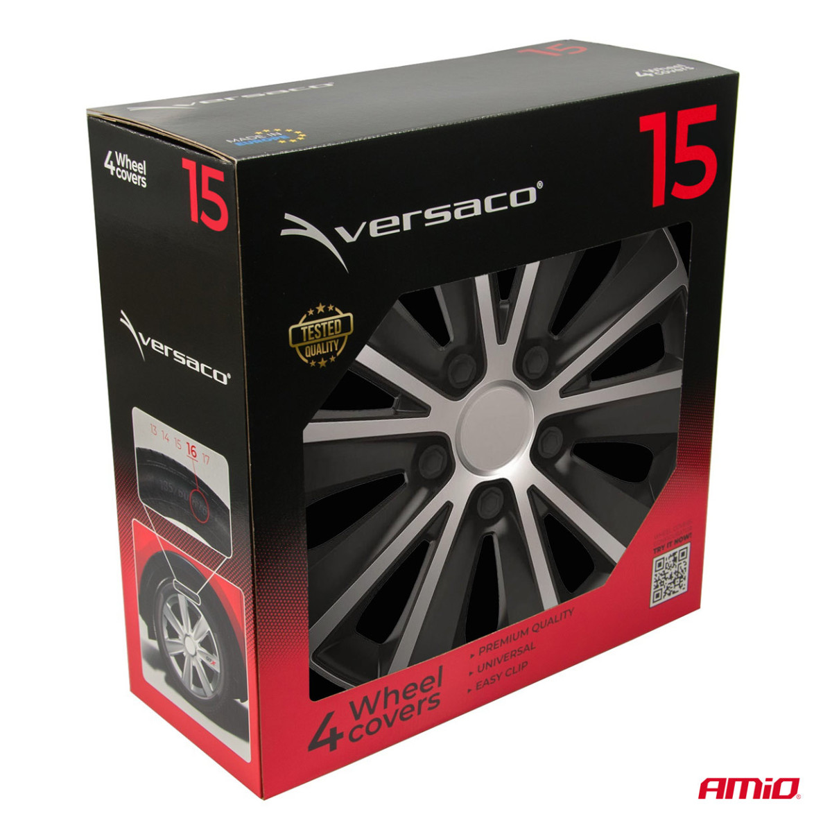 Hjulkapslar 4 st. Rapide, svarta och silverfärgade 15"