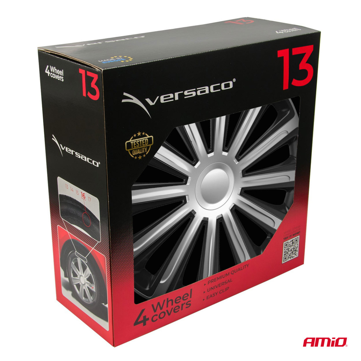 Hjulkapslar 4 st. Trend, svarta och silverfärgade 13"