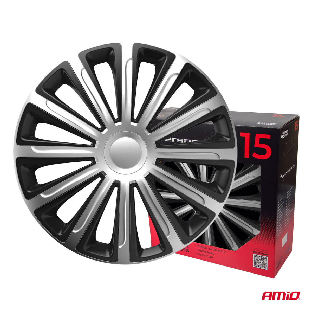 Hjulkapslar 4 st. Trend, svarta och silverfärgade 15"