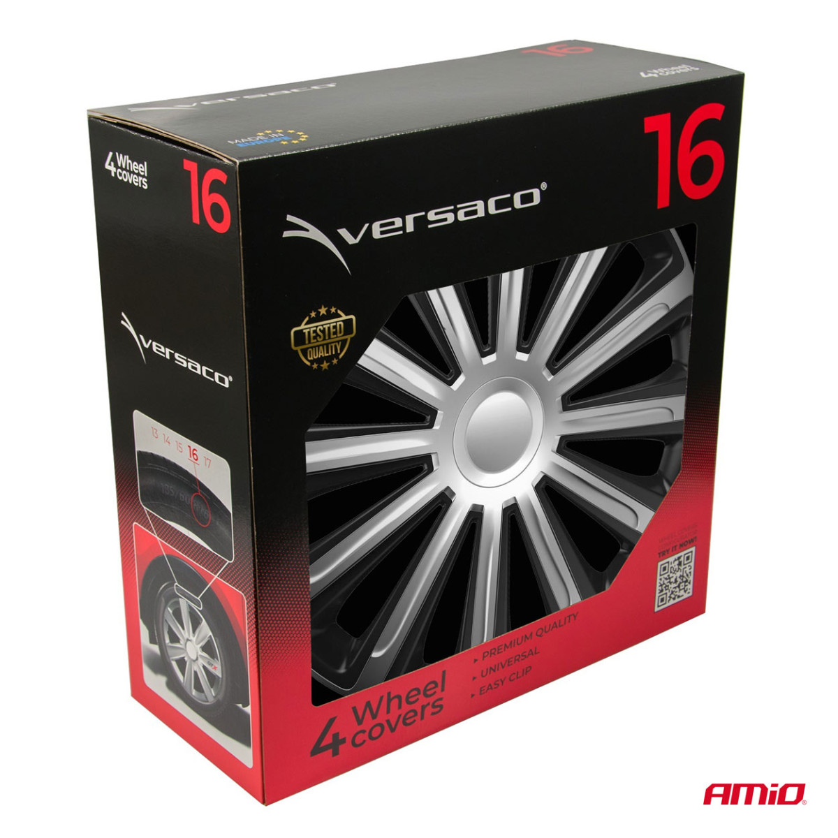 Hjulkapslar 4 st. Trend, svarta och silverfärgade 16"