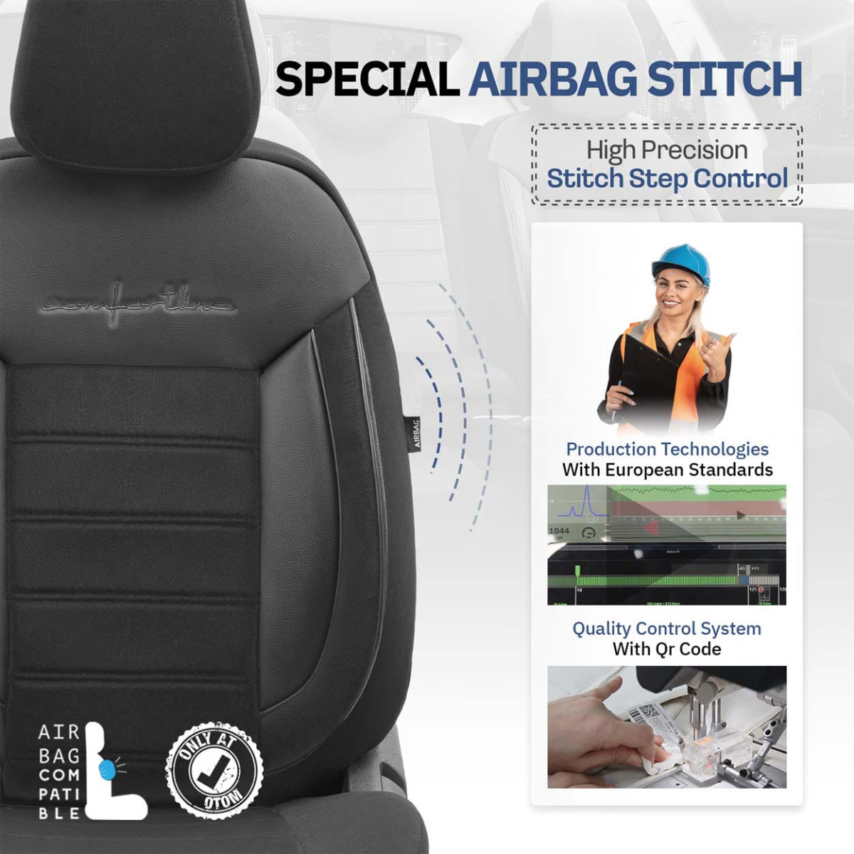 Universella sätesöverdrag OTOM, COMFORTLINE - svarta