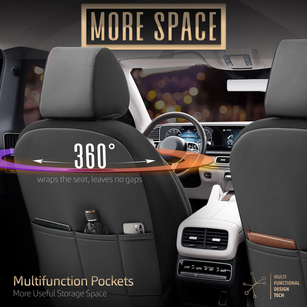 Universella sätesöverdrag OTOM, INSPIRE - svart, eko-läder