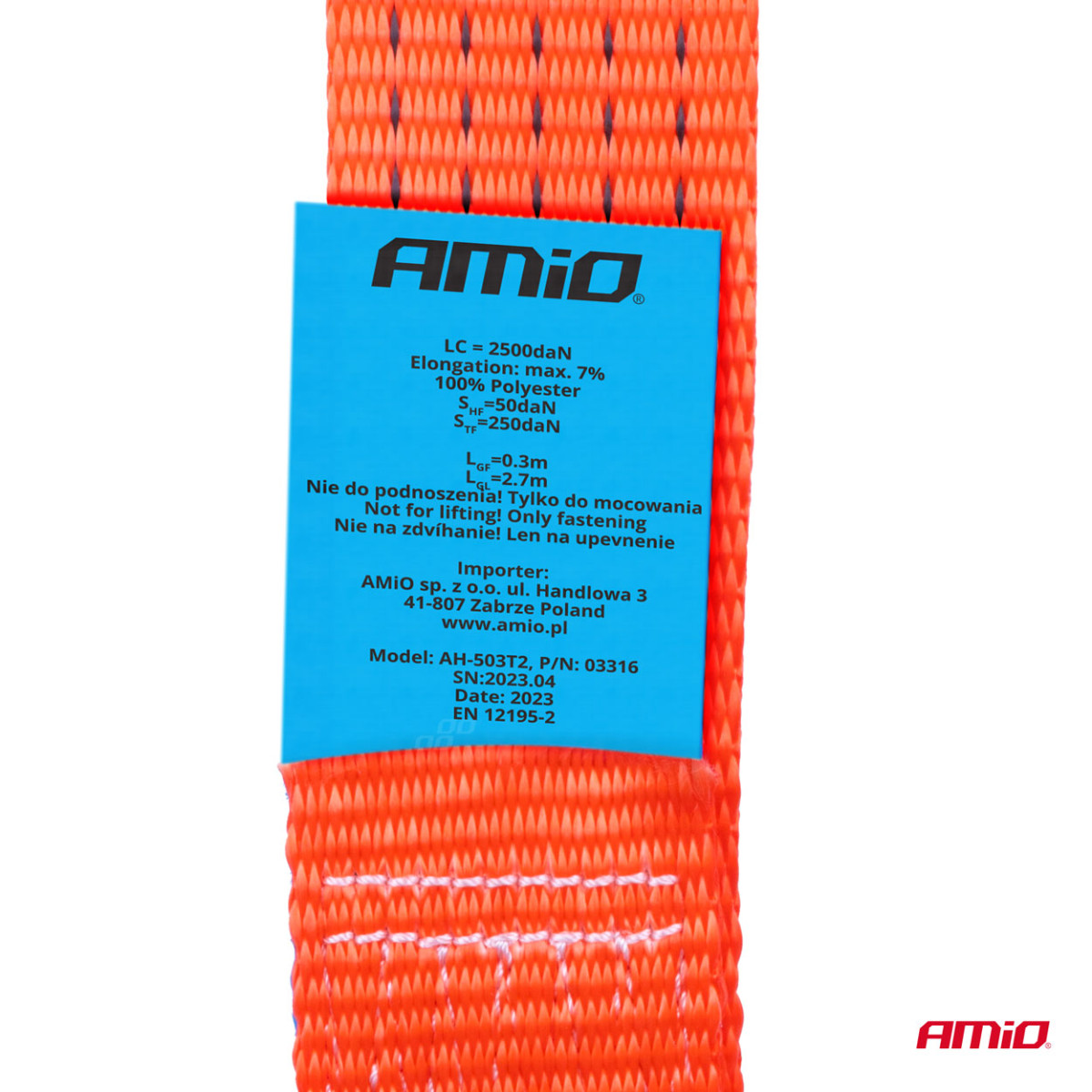 Lastsurrningsband med spännare 5000 kg, 3 mx 50 mm, AMIO-03316 