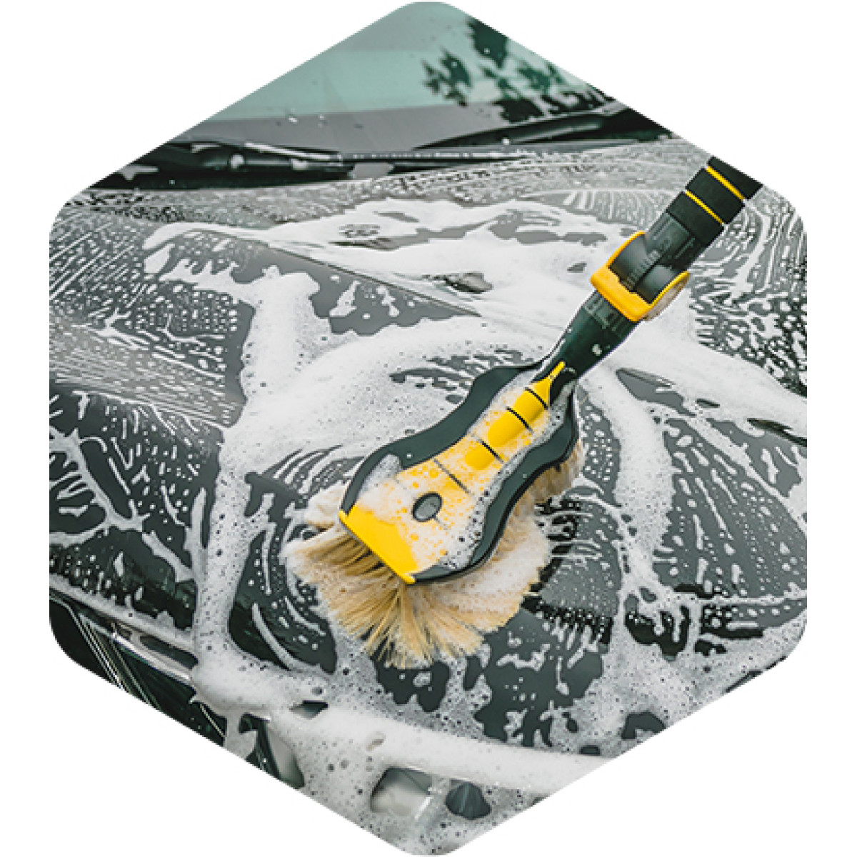 Biltvättborste "Nice Touch" Premium med vattenspraymunstycke, mjuka, gula borst, 54 cm