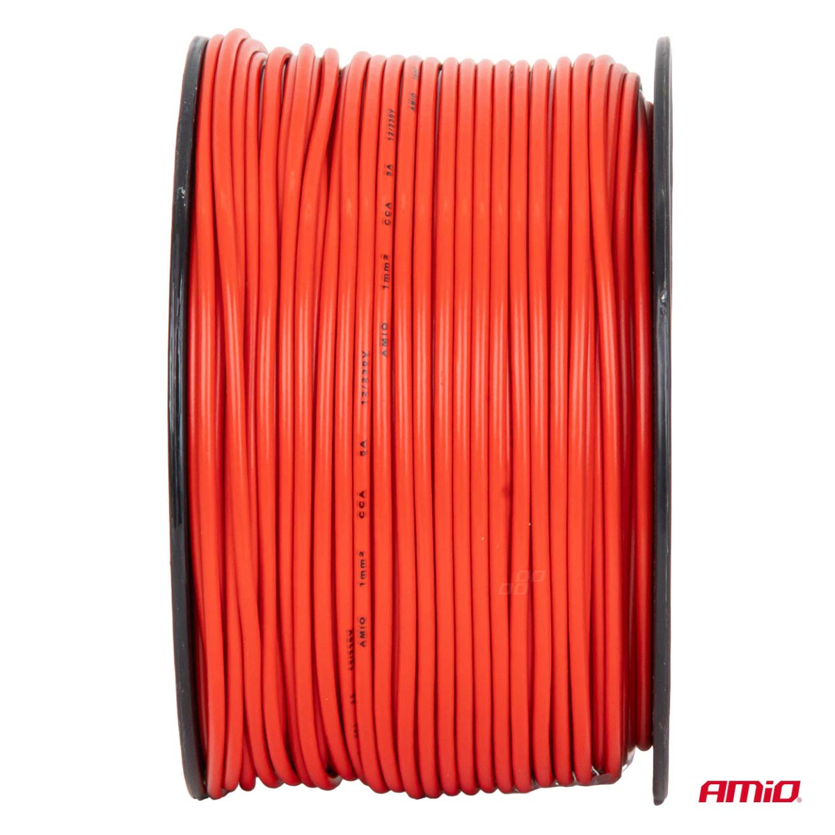 Enkelkärnig CCA-kabel, röd, 1x1mm² 100m 5A 12/230V AMIO-04451