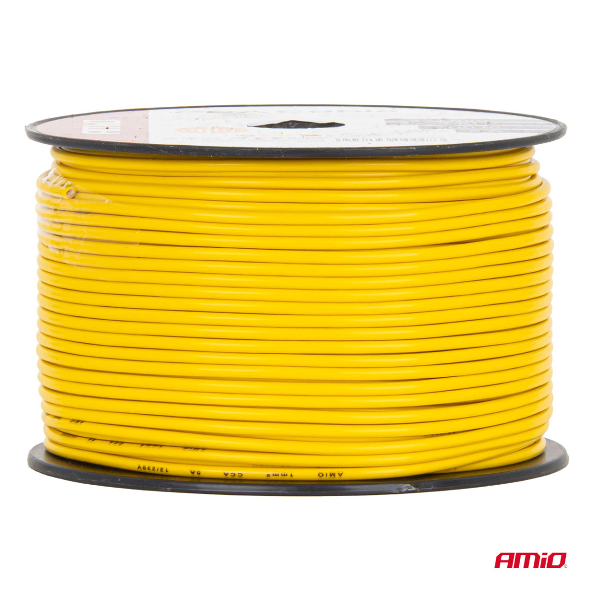 Enkelkärnig CCA-kabel, gul, 1x1mm² 100m 5A 12/230V AMIO-04448