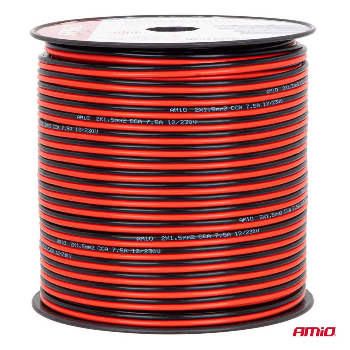 Tvåledarig CCA-kabel, 2x1,5mm² 100m 7,5A AMIO-04459
