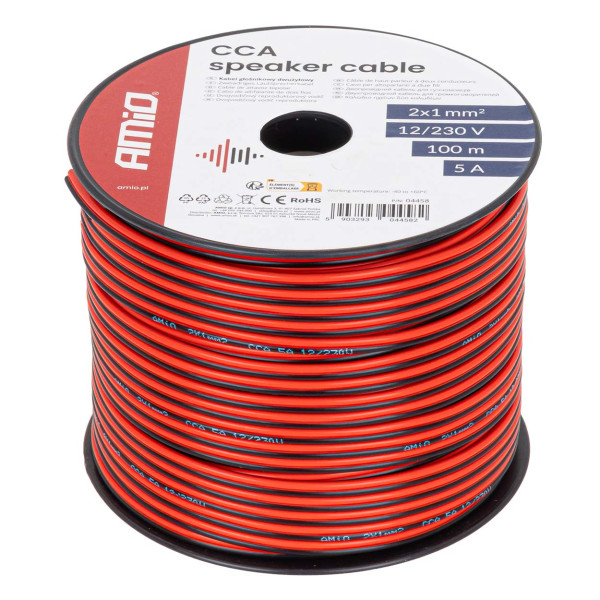 Tvåledarig CCA-kabel, 2x1mm² 100m 5A AMIO-04458