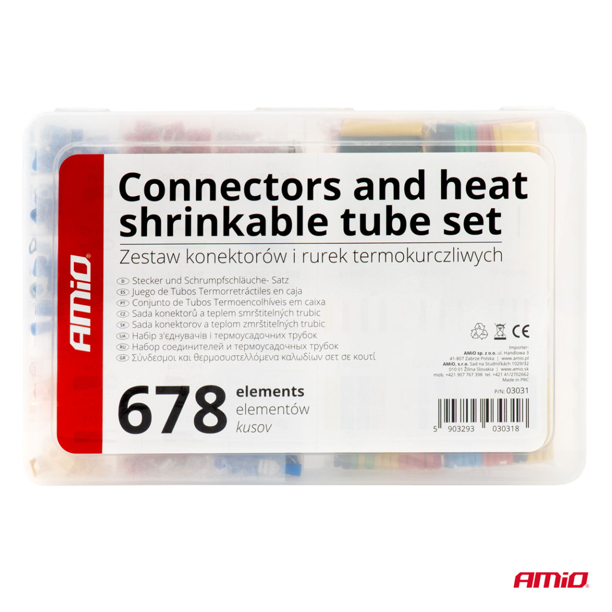 Bilkontakter och krympslangsats 678 delar, AMIO-03031