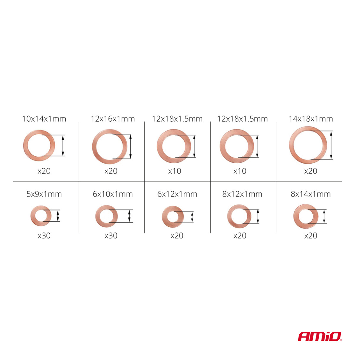 Kopparpackningssats, 200 delar. AMIO-03108