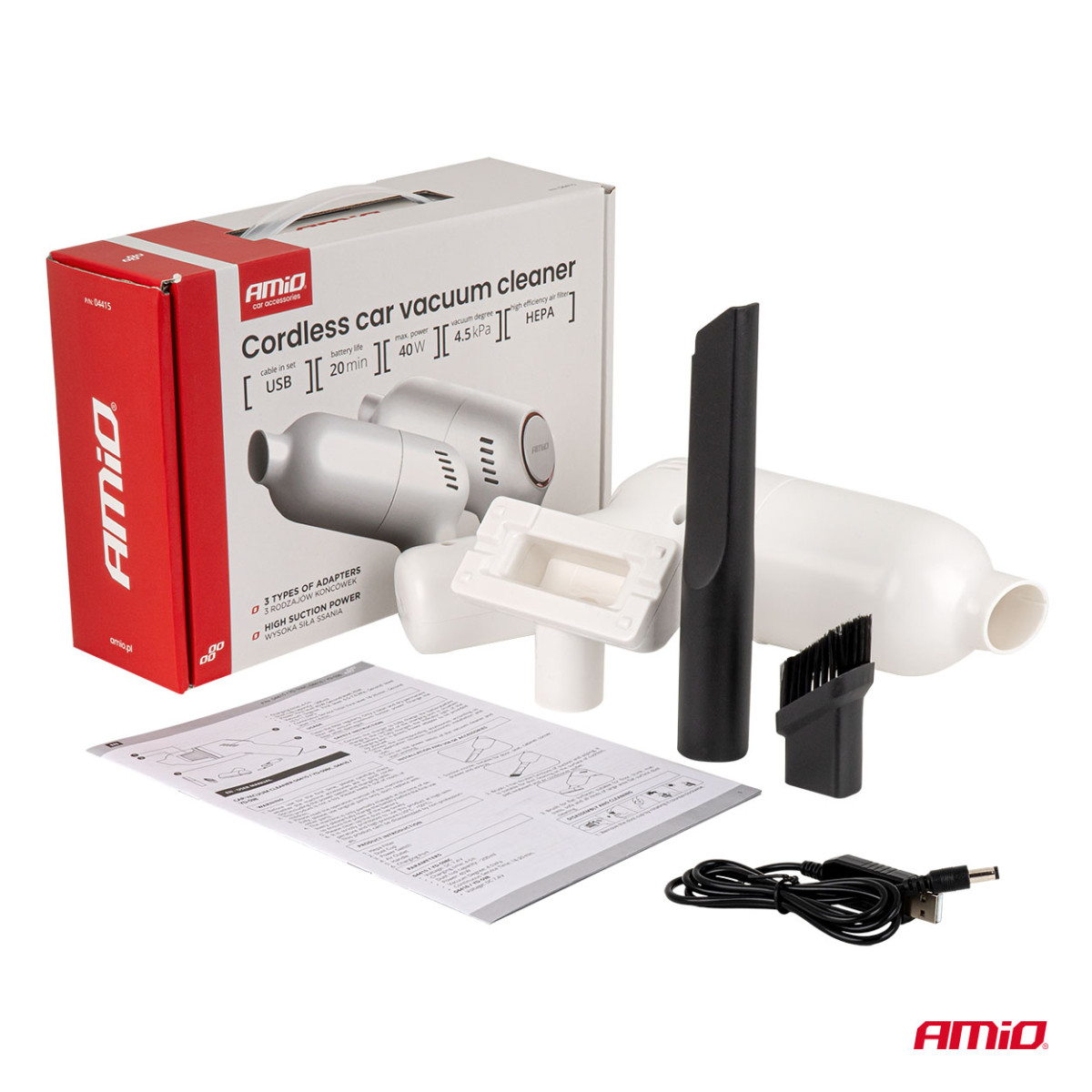 Sladdlös bildammsugare 40 W, 4,5 kPa, USB-C, med HEPA-filter, VC-07 AMIO-04415