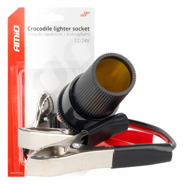 Cigarettändaradapter 12V/24V, krokodiltyp, 15 cm AMIO-03803