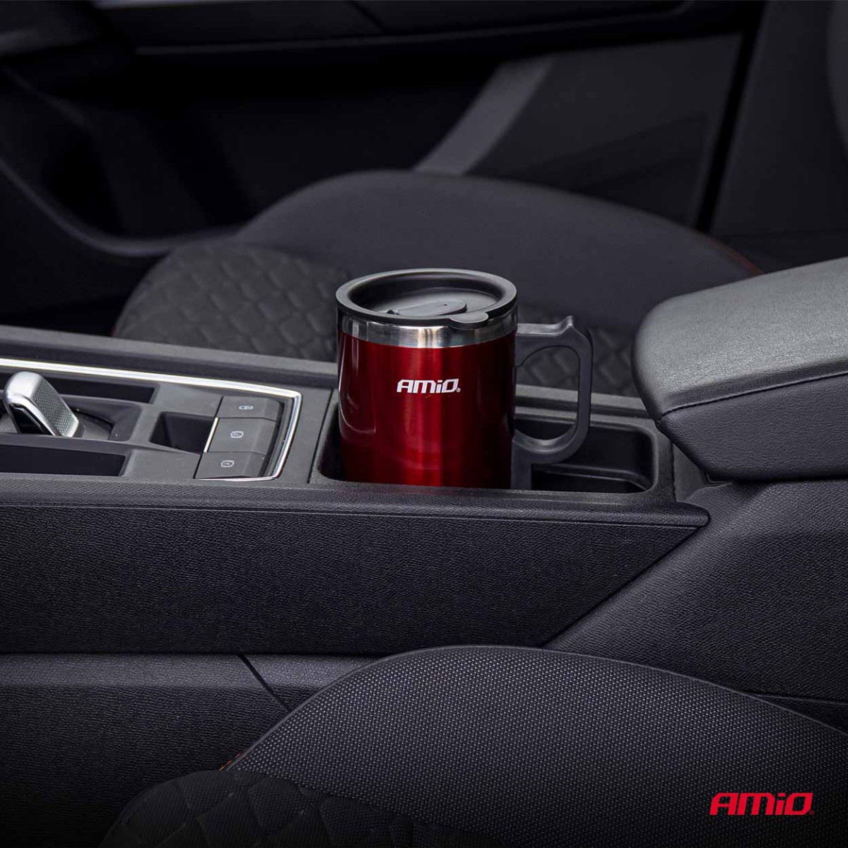 Bilvattenkokare med kopp, 450 ml 12V, röd, AMIO-02177