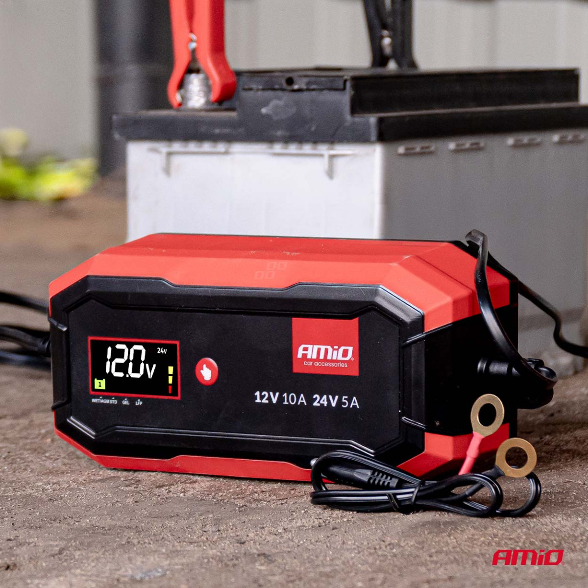 Digital batteriladdare AGM/GEL/STD/LiFePO4 10A 12/24V PRO AMIO-04528