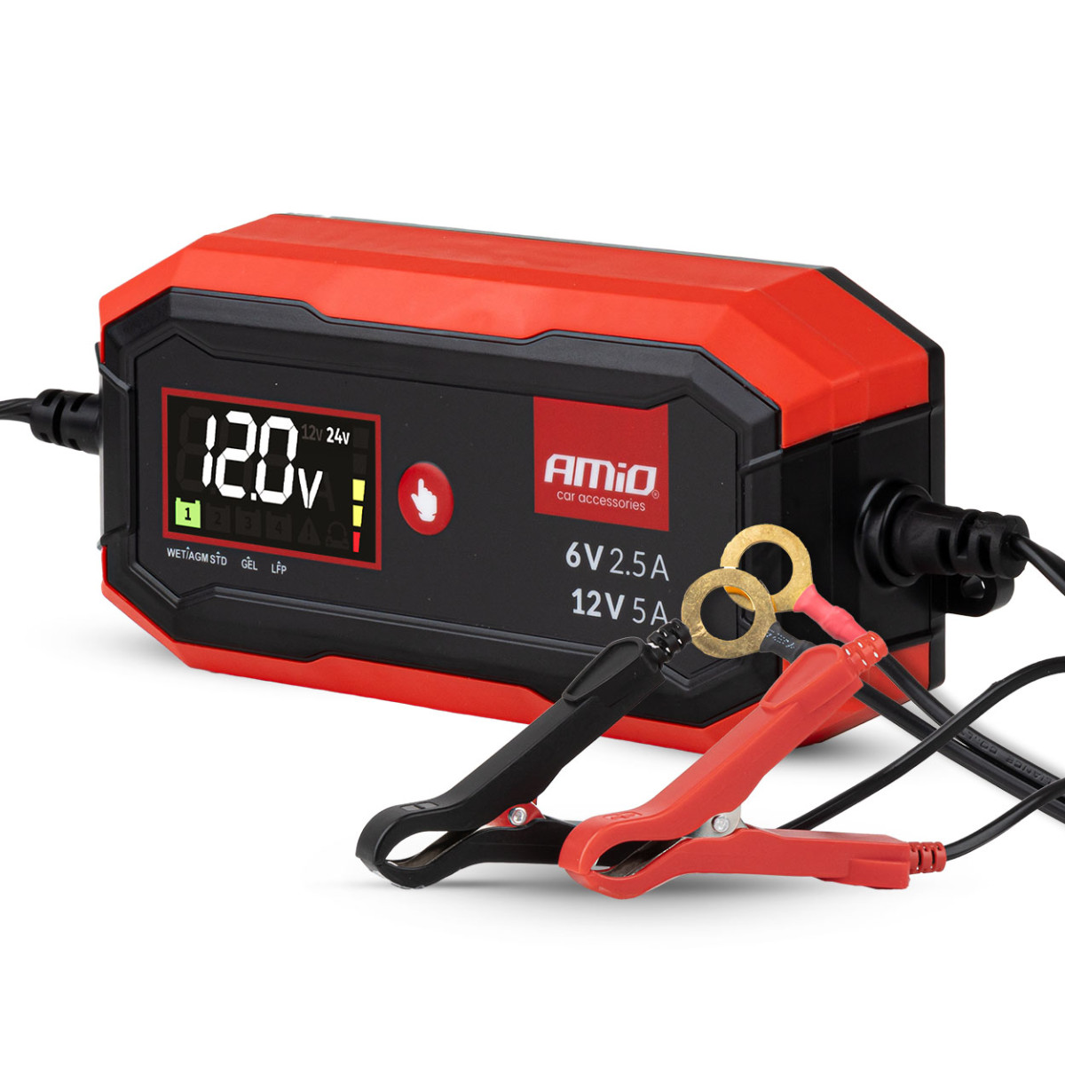 Digital batteriladdare AGM/GEL/STD/LiFePO4 5A 6/12V PRO AMIO-04527