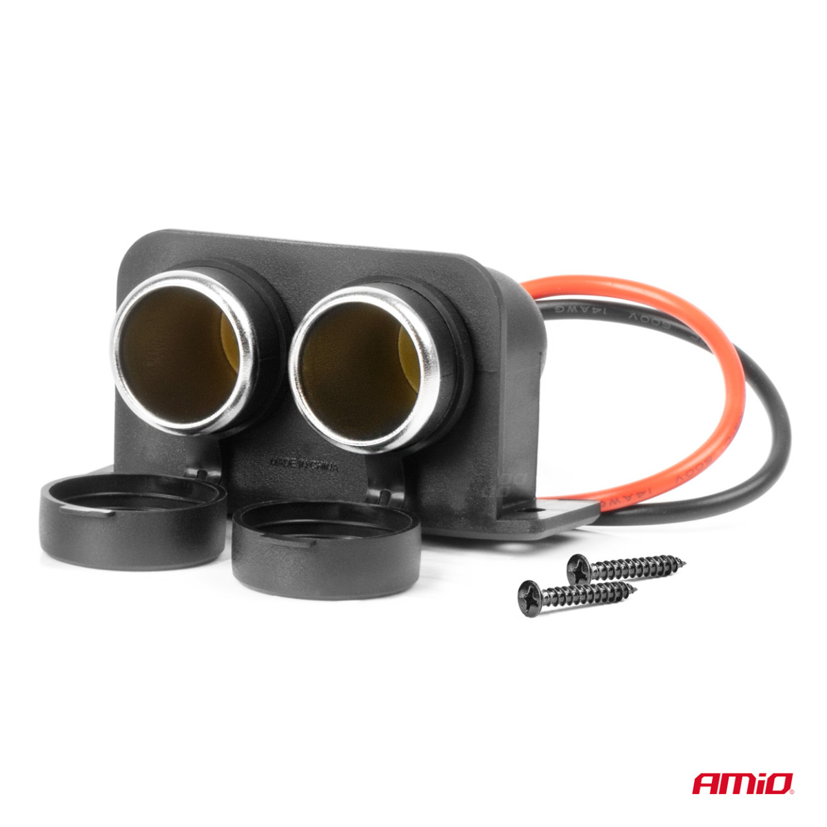 Dubbeltätat biluttag 12/24V AMIO-04130