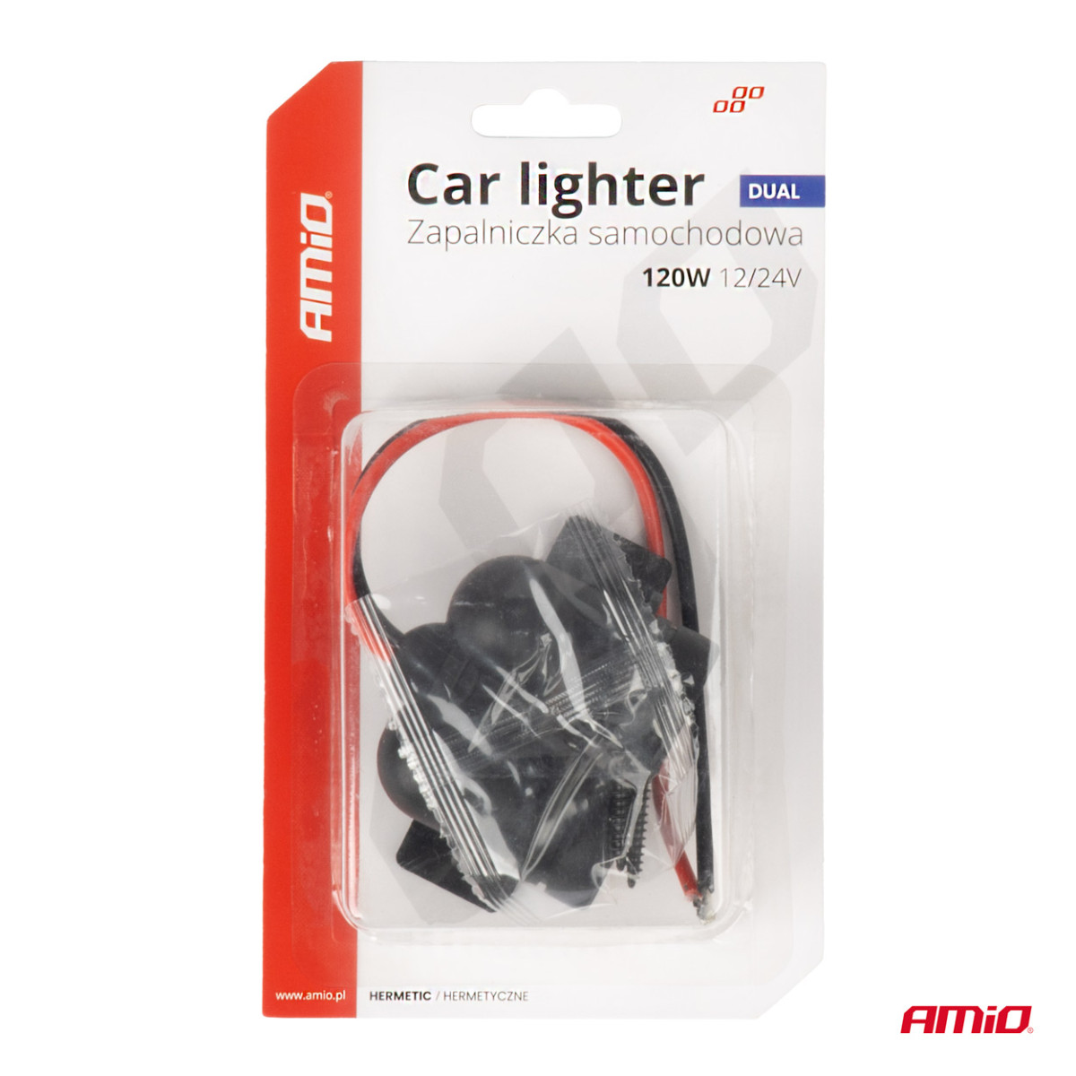 Dubbeltätat biluttag 12/24V AMIO-04130