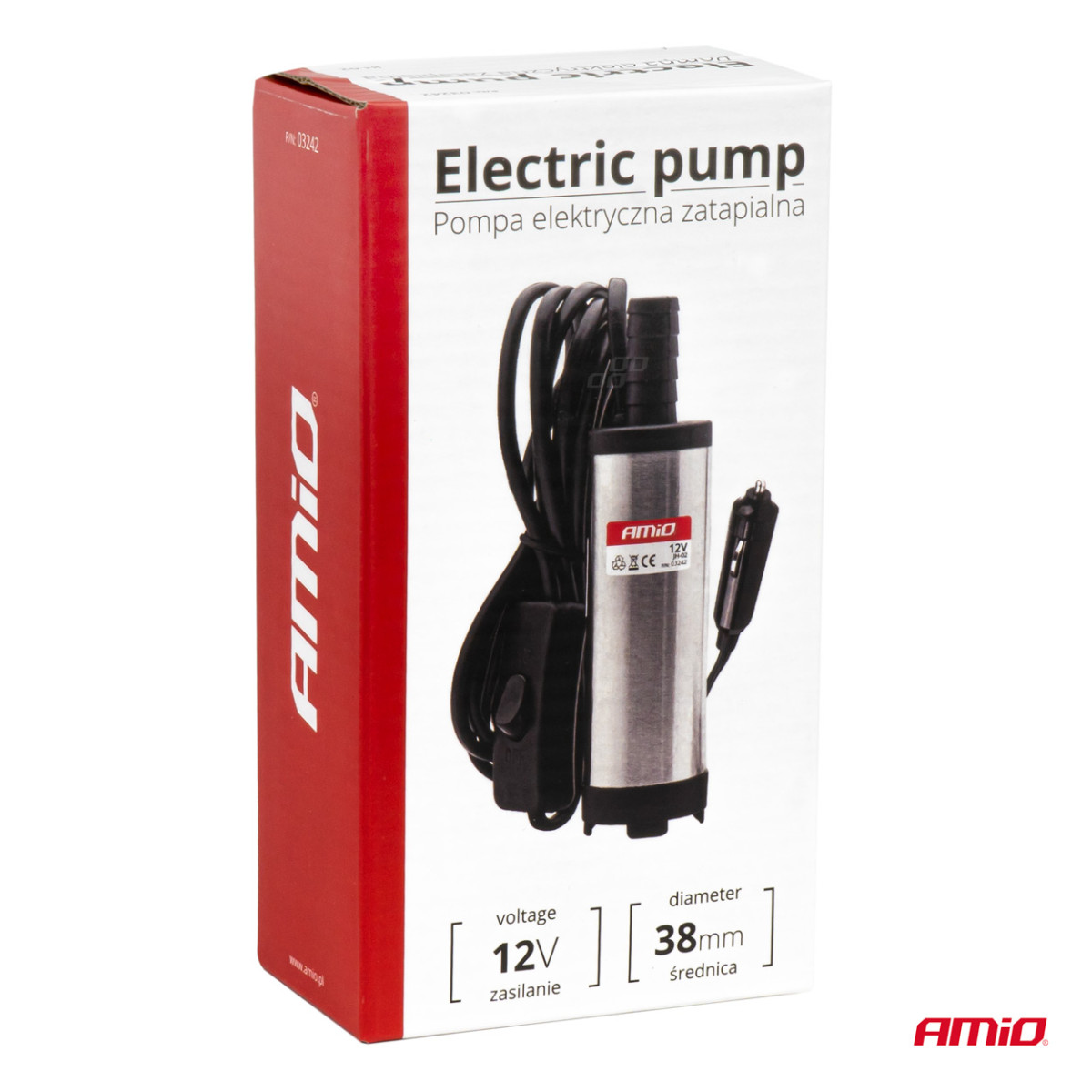 Dränkbar elektrisk dieselbränslepump 38 mm 12V med tändningsadapter AMIO-03242