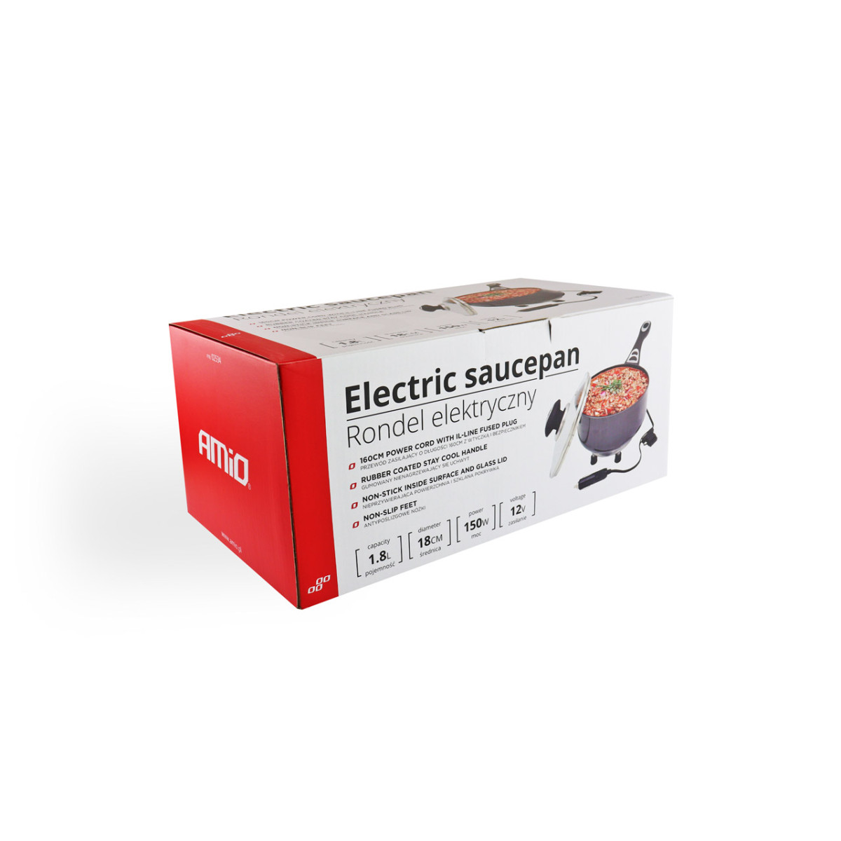 Elektrisk gryta med lock för bil, 18 cm x 8 cm 150W 12V, AMIO-02534