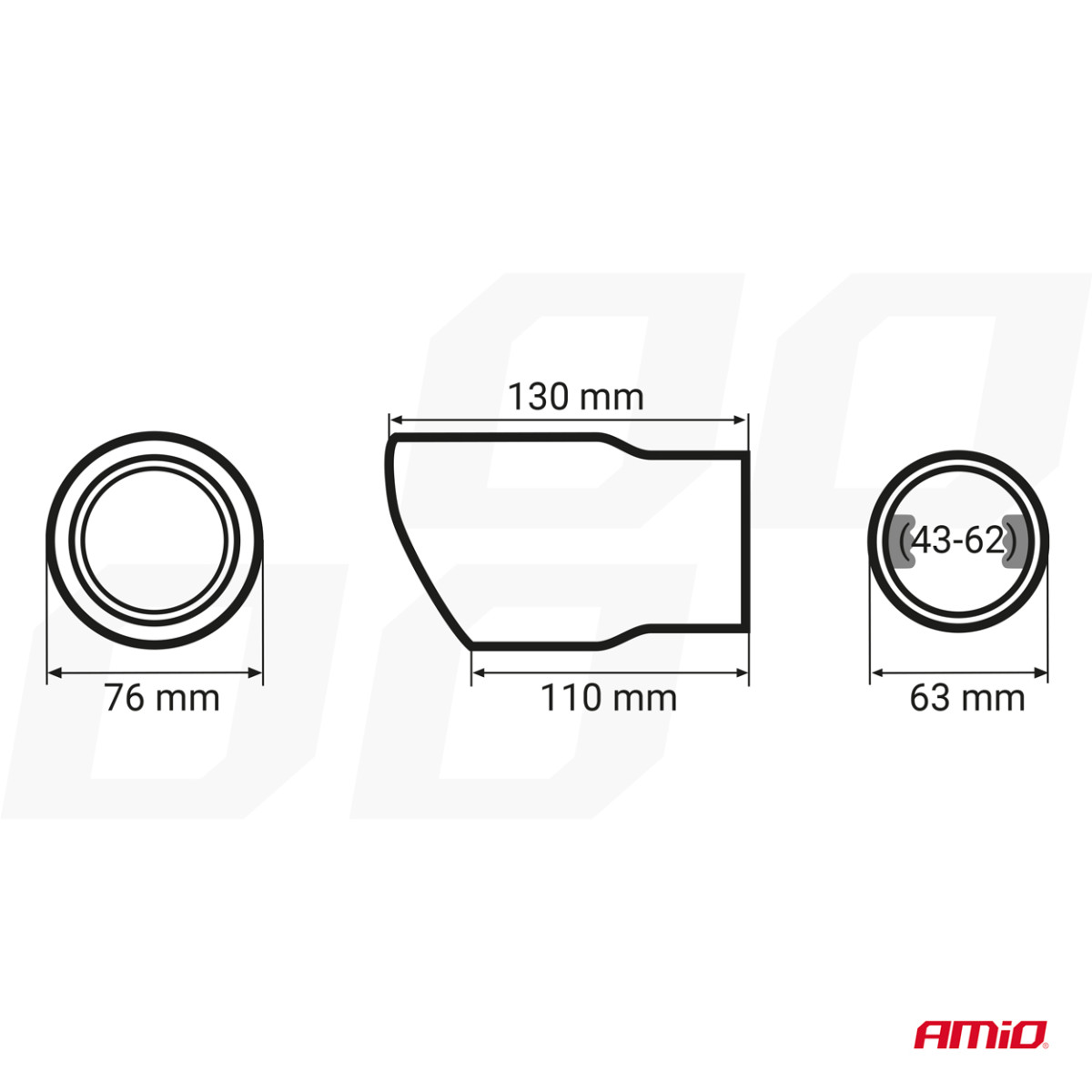 Ljuddämparmunstycke 43-62 mm, rostfritt stål, blå AMiO-04072