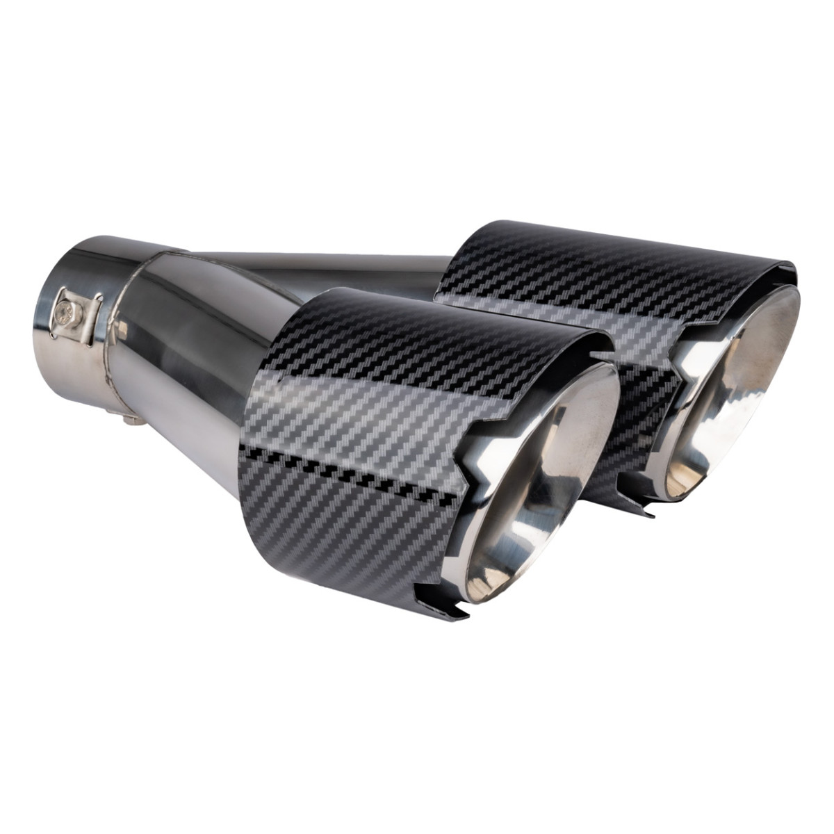 Ljuddämparmunstycke 32–52 mm, rostfritt stål, kolfiber, dubbel, vänster, AMiO‑04069