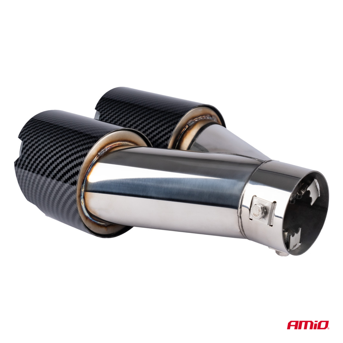 Ljuddämparmunstycke 32–52 mm, rostfritt stål, kolfiber, dubbel, höger, AMiO‑04070