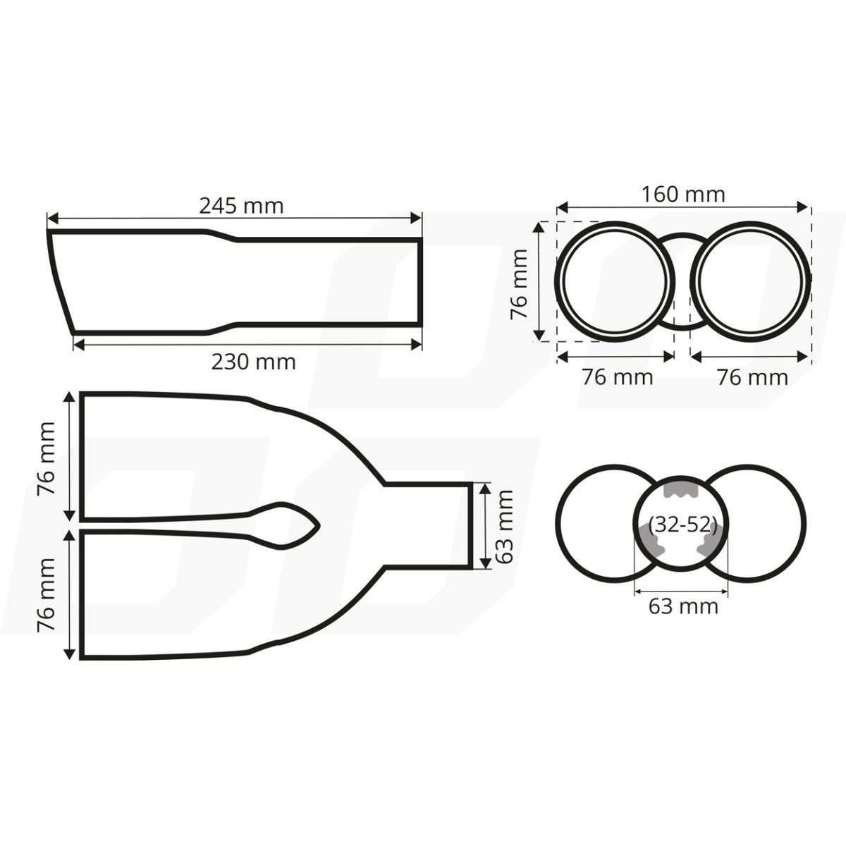 Ljuddämparmunstycke, rostfritt stål, dubbelt, förkromat AMiO-04062