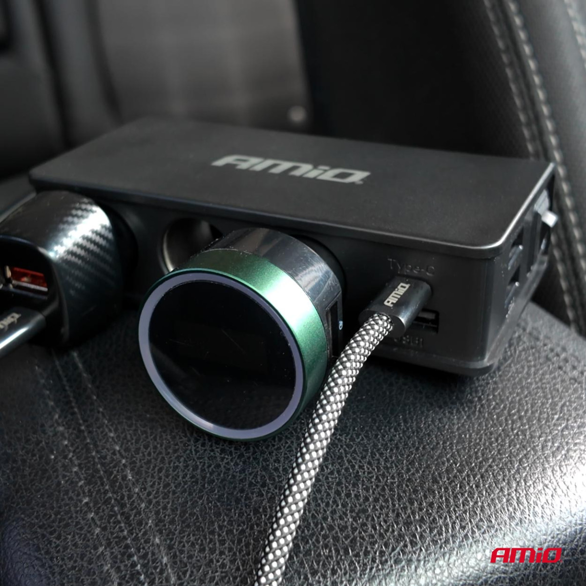 Uttagssplitter 12/24V med 3x USB-A, USB-C, QC3.0, PD3.0 148W AMIO-04836