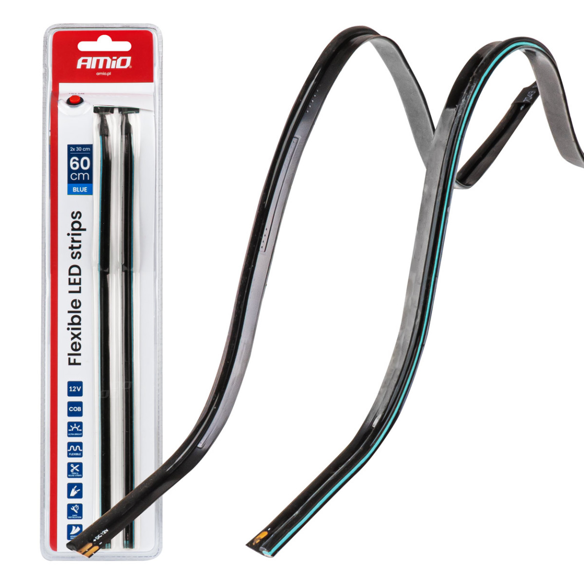 Flexibla sido-COB LED-remsor 2x30 cm 12V, blå