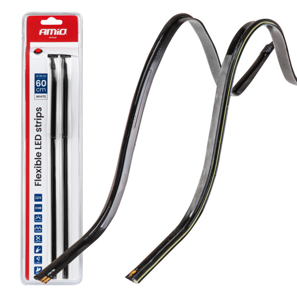 Flexibla sido-COB LED-remsor 2x30 cm 12V, vita