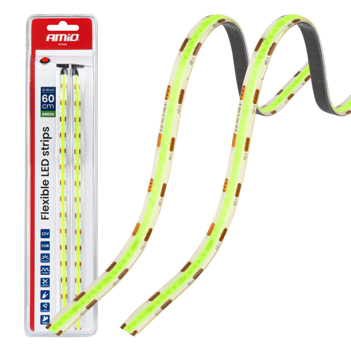 Flexibla COB LED-remsor 2x30 cm 12V, gröna