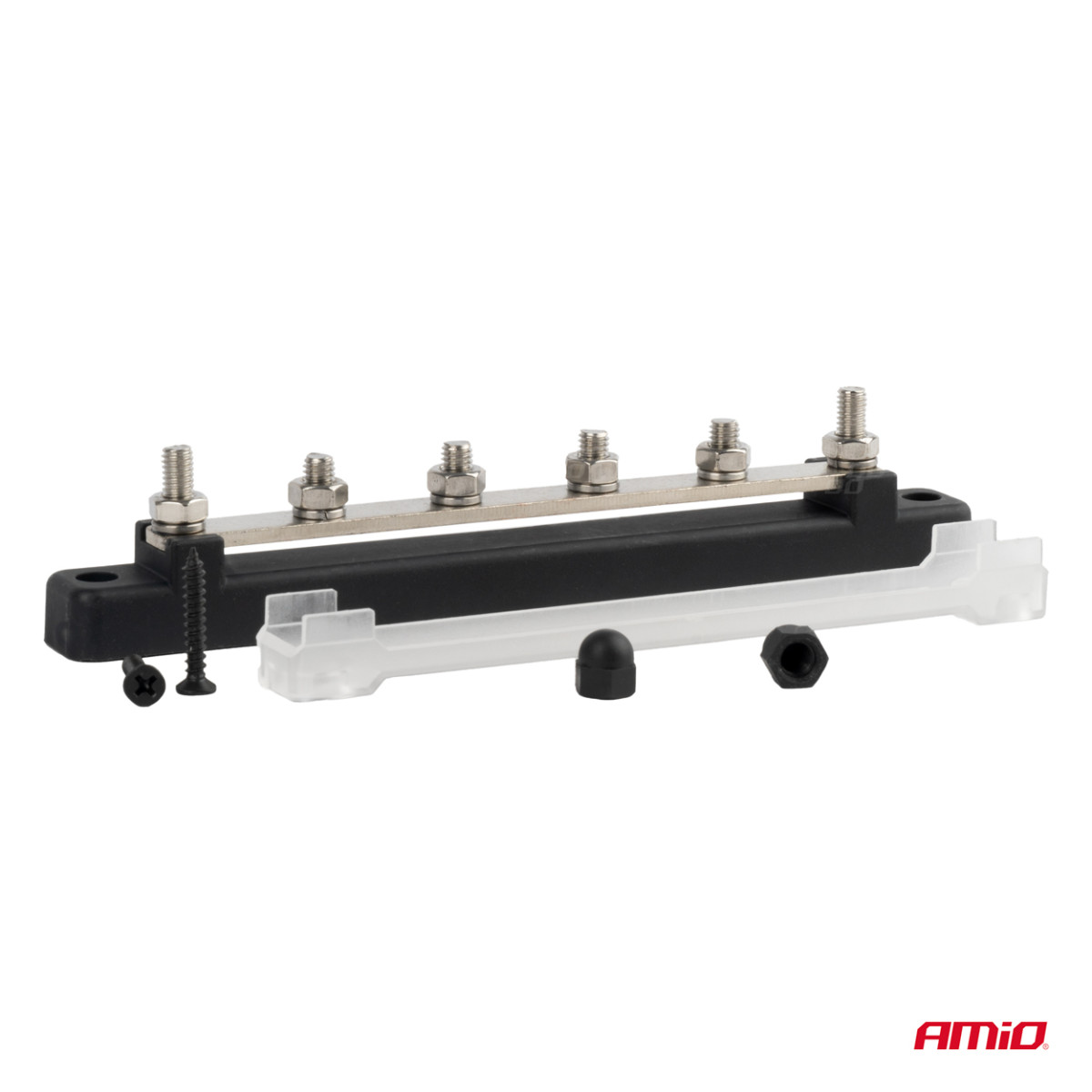 Negativpolsfördelningsblock med 4 M6-skruvar, Samlingsskena 12/24/48V 150A, AMIO-03808