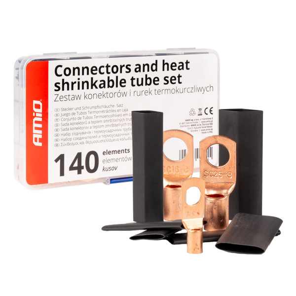 Krympbara trådkontakter och hylsor, 140 st. AMIO-04121